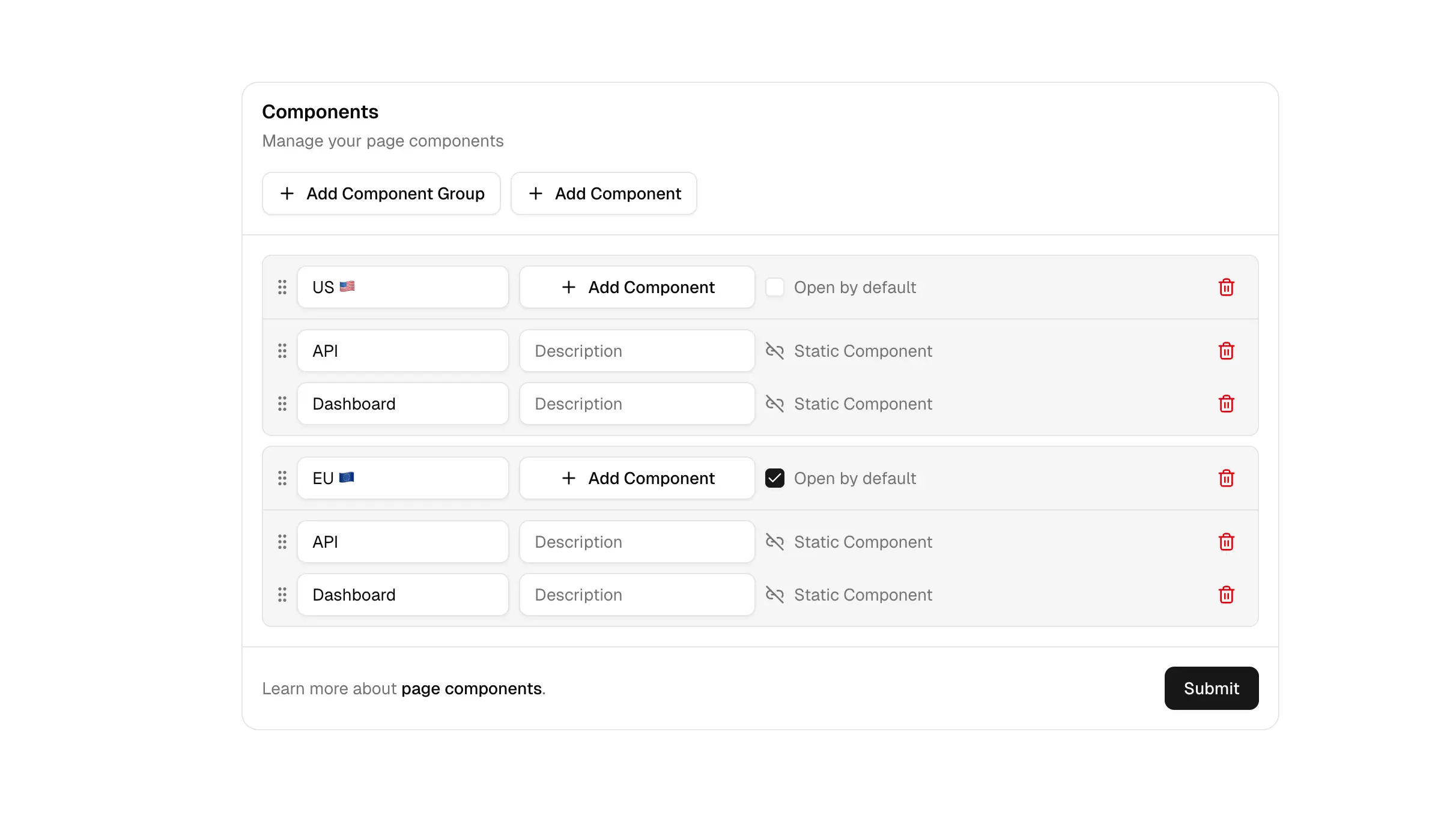 Component Group Default Open
