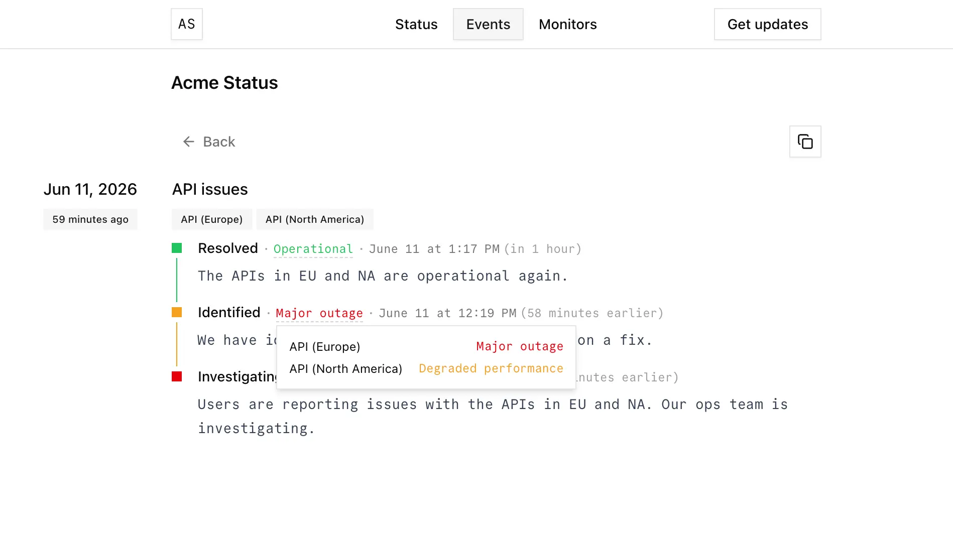 Component impacts on status reports
