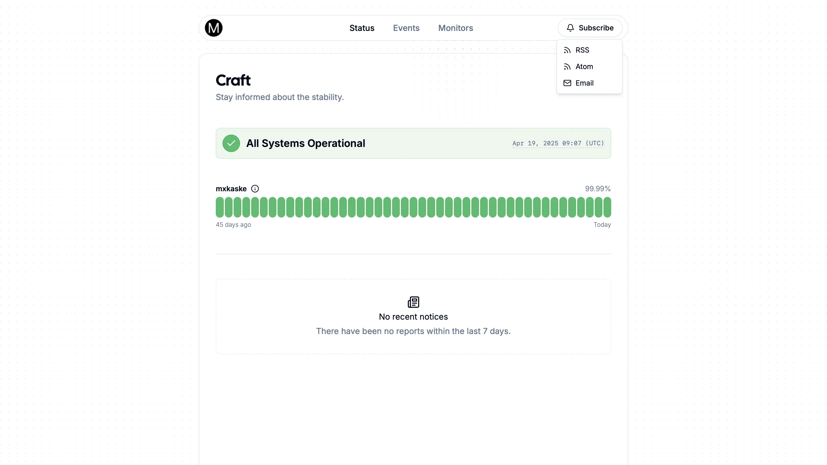 Before — the old openstatus status page