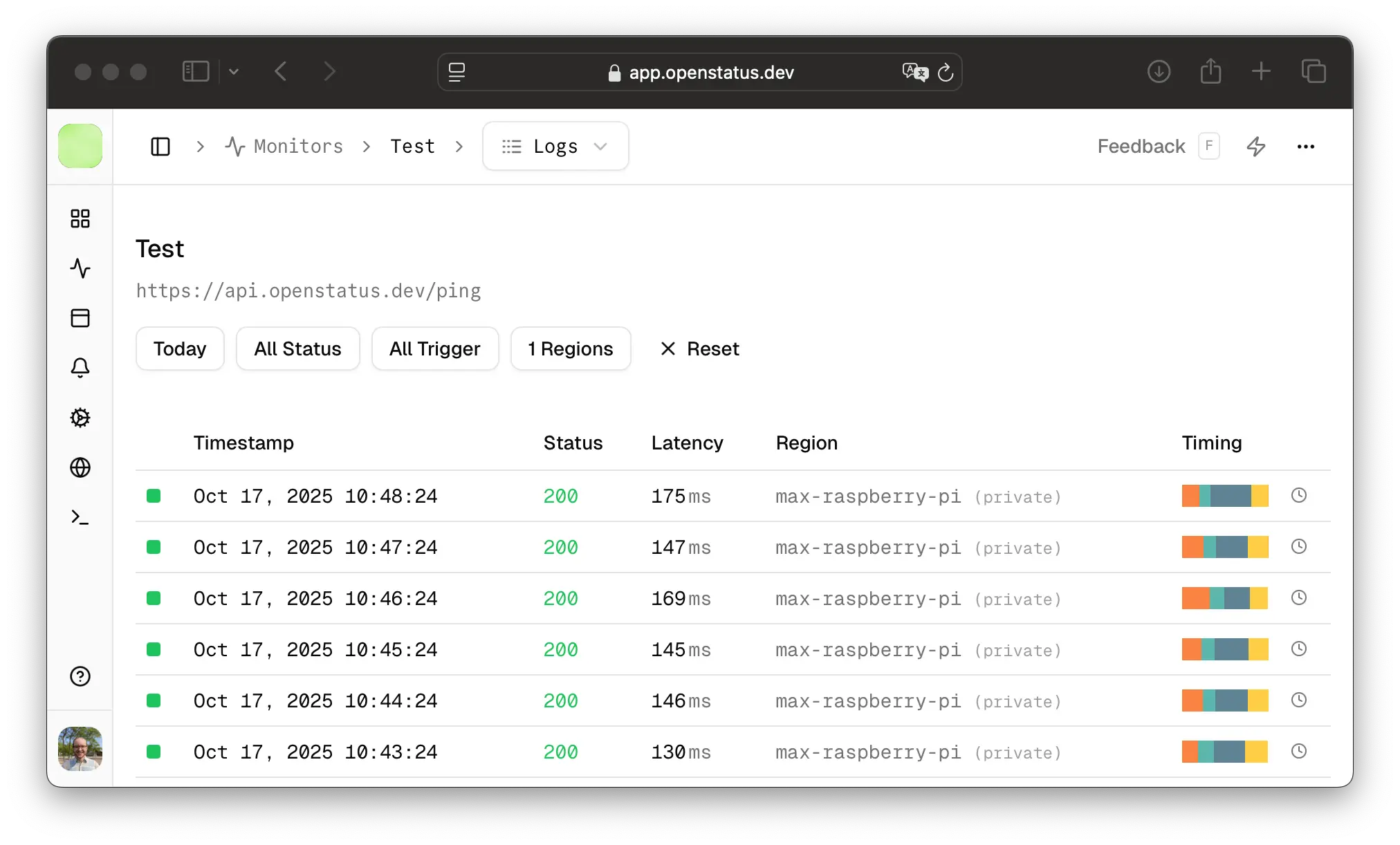 Access your logs within the openstatus Dashboard.